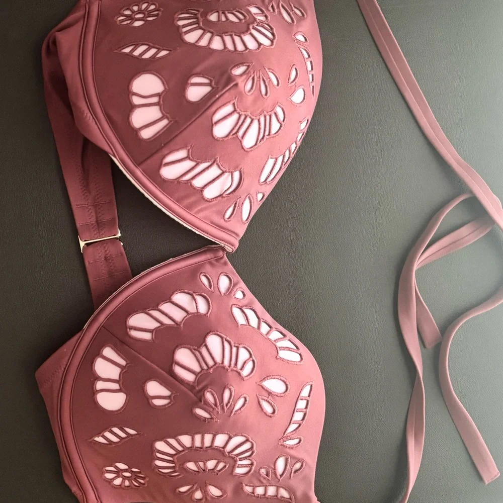 Womens Shade & Shore Burgundy Laser Cut Bikini Top 38DD - Picture 4 of 5